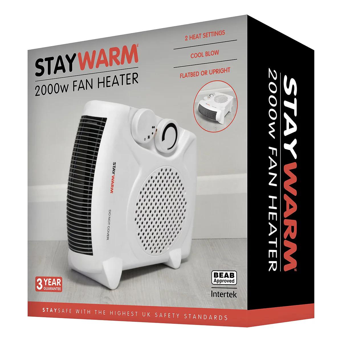 STAYWARM 2000w Fan Heater with 2 Heat Settings & Cool Blow - Upright & Flatbed