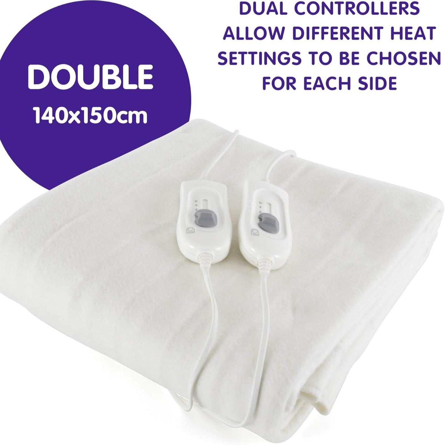 STAYWARM Double Size Luxury Quality Electric Underblanket with Detachable Controller, 2 Heat Settings, Detachable Cord, Machine Washable - White