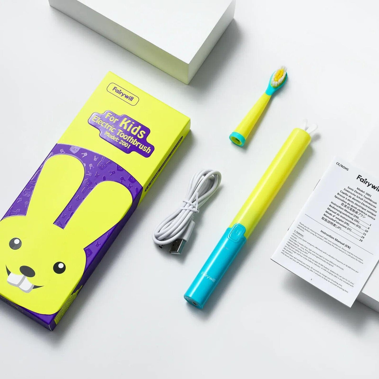 Kids Sonic Electric Toothbrush Rechargeable 3 Modes and 2 Heads