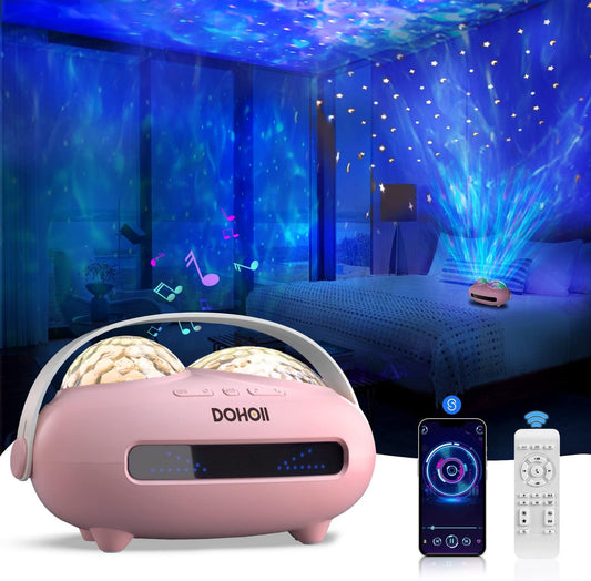 Rechargeable Star Ocean Wave Projector,Galaxy Projector Night Light,Ocean Wave Projector with Bluetooth Speaker & White Noises, Rechargeable Table Projection Lamp for Bedroom,Ceiling,Party, Perfect Gift Ideas