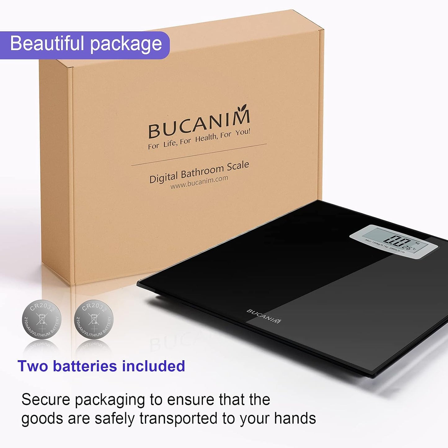 Digital Bathroom Scales Load Up to 180kg LCD Display Temperature Display Auto On and Off Black