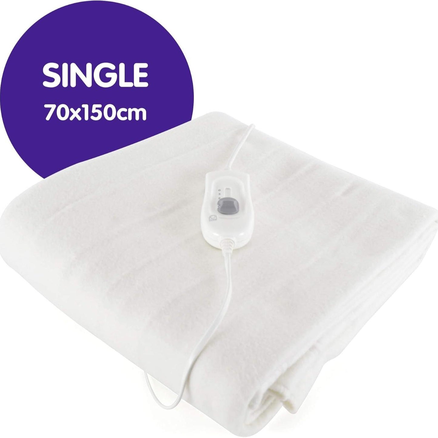 STAYWARM Single Size Luxury Quality Electric Underblanket with Detachable Controller, 2 Heat Settings, Detachable Cord, Machine Washable - White