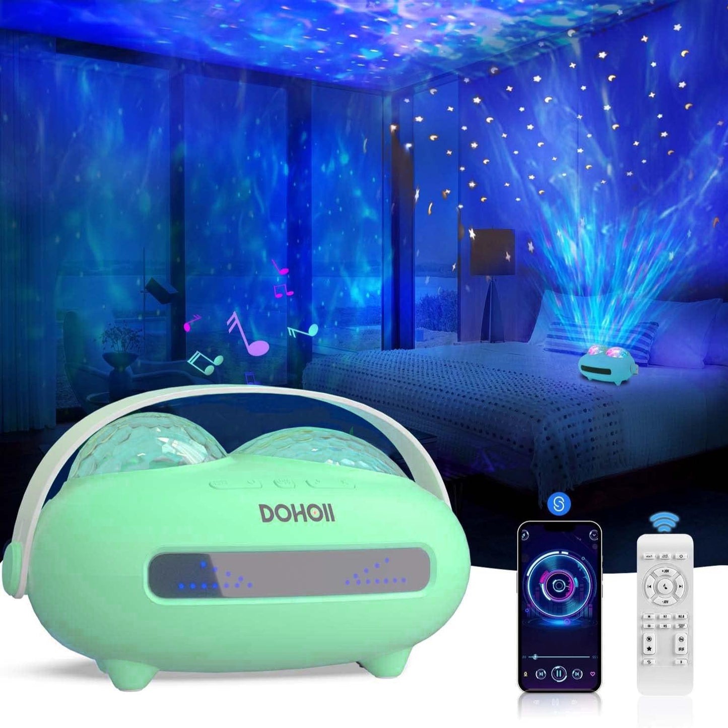 Rechargeable Star Ocean Wave Projector,Galaxy Projector Night Light,Ocean Wave Projector with Bluetooth Speaker & White Noises, Rechargeable Table Projection Lamp for Bedroom,Ceiling,Party, Perfect Gift Ideas
