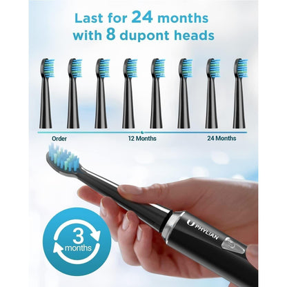 Sonic Electric Toothbrush with 5 Modes and 8 Brush heads, Rechargeable, Timer, IPX7 Waterproof