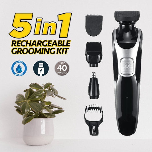 5-in-1 Hair Grooming Kit, Rechargeable Hair Trimmer, Nose Trimmer, Shaver, Beard Styling, Body Grooming, Perfect for Gifting
