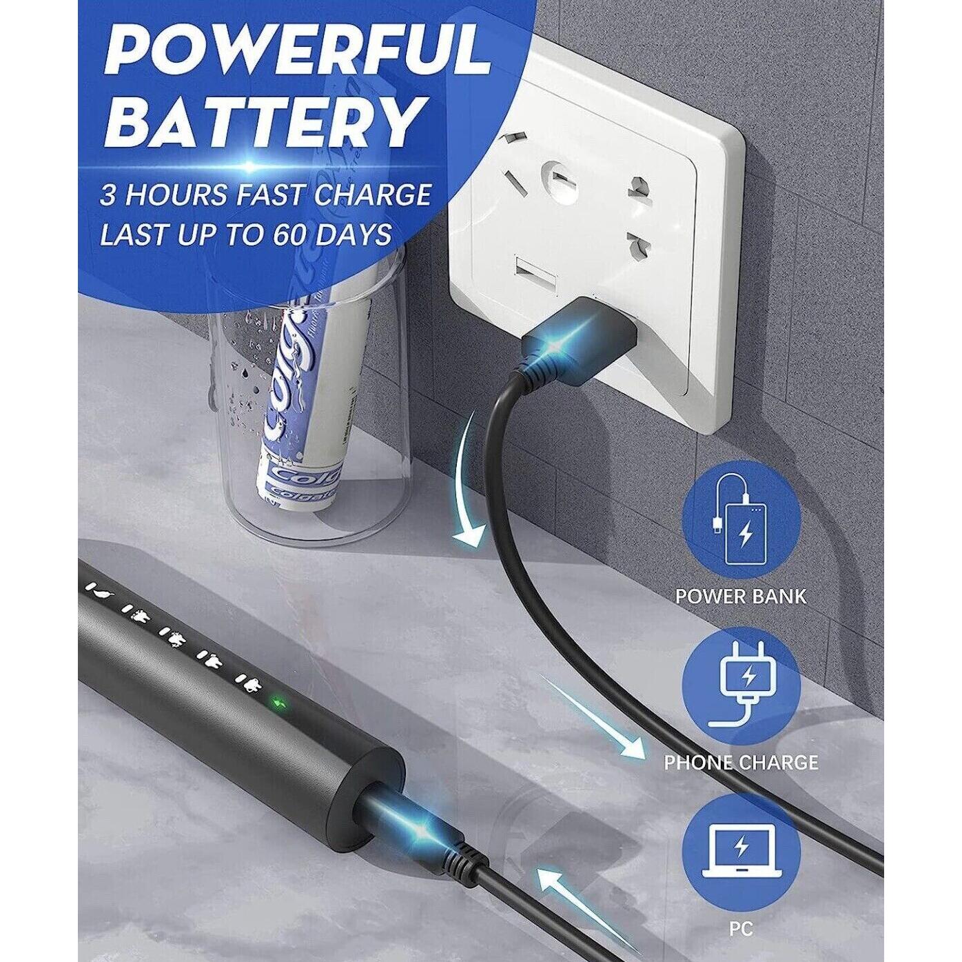 Sonic Electric Toothbrush with 5 Modes and 8 Brush heads, Rechargeable, Timer, IPX7 Waterproof