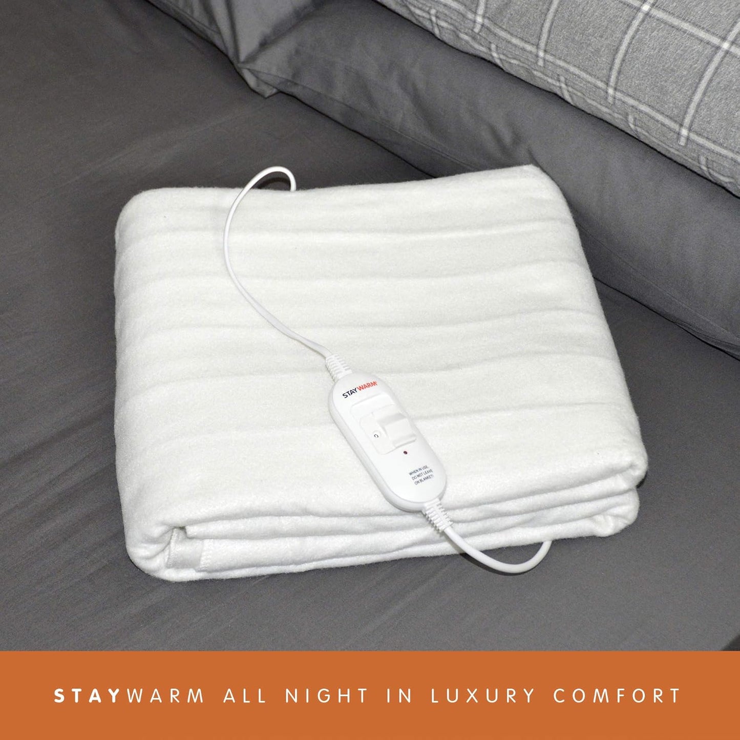 STAYWARM King Size Luxury Quality Electric Underblanket with Detachable Controller, 2 Heat Settings, Detachable Cord, Machine Washable - White