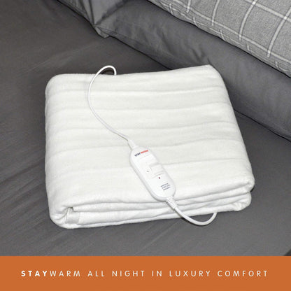 STAYWARM King Size Luxury Quality Electric Underblanket with Detachable Controller, 2 Heat Settings, Detachable Cord, Machine Washable - White