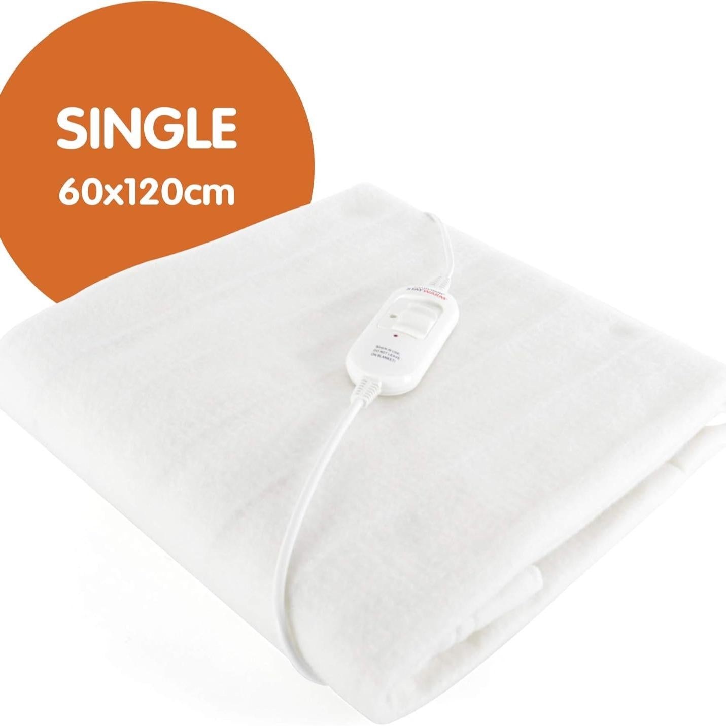 STAYWARM Single Size Luxury Quality Electric Underblanket with Detachable Controller, 2 Heat Settings, Detachable Cord, Machine Washable - White
