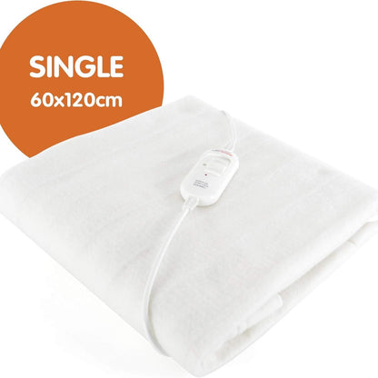 STAYWARM Single Size Luxury Quality Electric Underblanket with Detachable Controller, 2 Heat Settings, Detachable Cord, Machine Washable - White