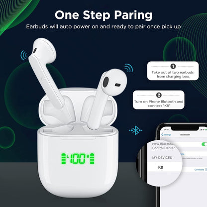 Premium Bluetooth Earbuds with LED Display, Wireless Charging, Smart Touch Control, 40H Playback, USB-C Charging, For Sports and Work