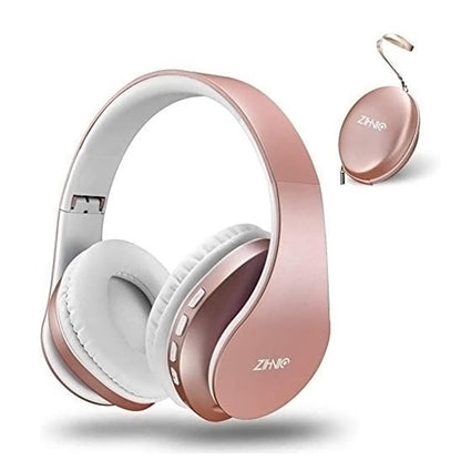 ZIHNIC Bluetooth Headphones Over-Ear, Foldable Wireless and Wired Stereo Headset with Travel case - Rose Gold