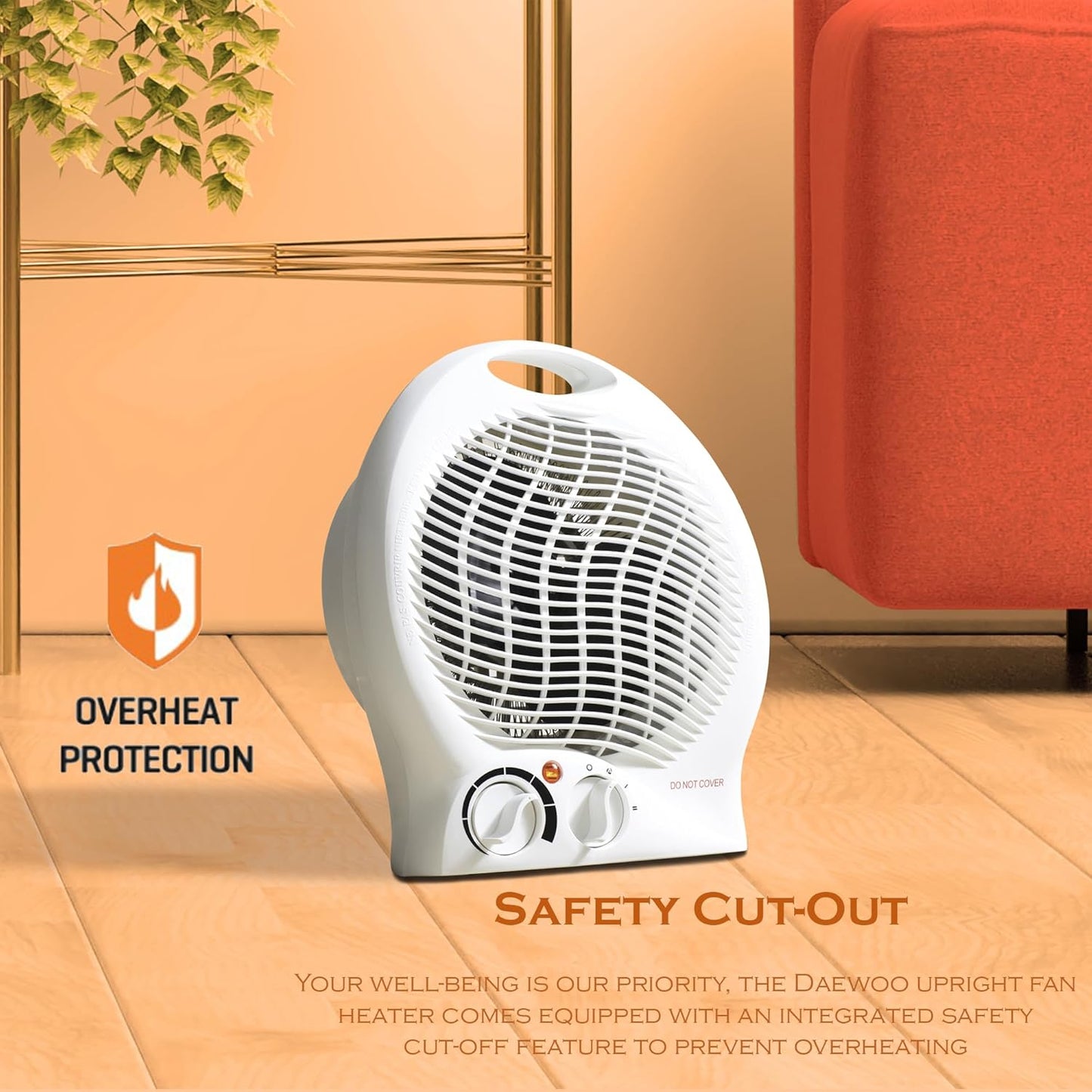 Daewoo 2000W Upright Fan Heater with Automatic Safety Cut Out and 2 Heat Settings