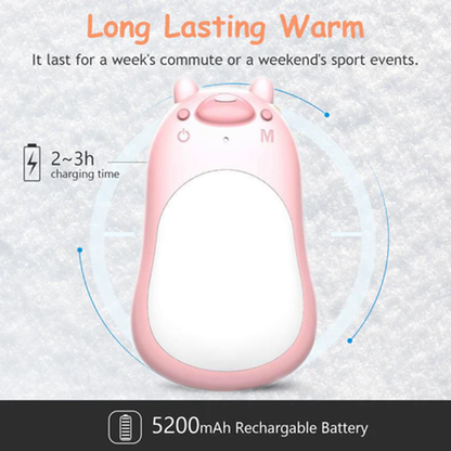 Polar Bear Power Bank & Hand Warmer 5200mAh, USB-C Rechargeable, 3 Heating Modes