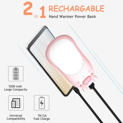 Polar Bear Power Bank & Hand Warmer 5200mAh, USB-C Rechargeable, 3 Heating Modes