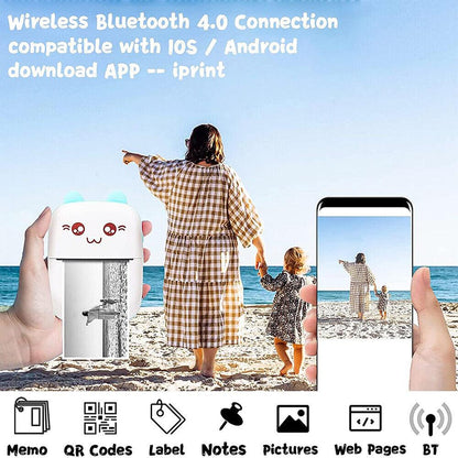 Mini Pocket Rechargeable Printer, Bluetooth Connectivity, 200 DPI Thermal Printing, Multi-Purpose, Use anywhere