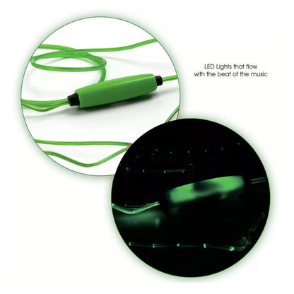 Light Up LED Glowing In-Ear Wired Earphones with 3.5mm Audio Jack, Green