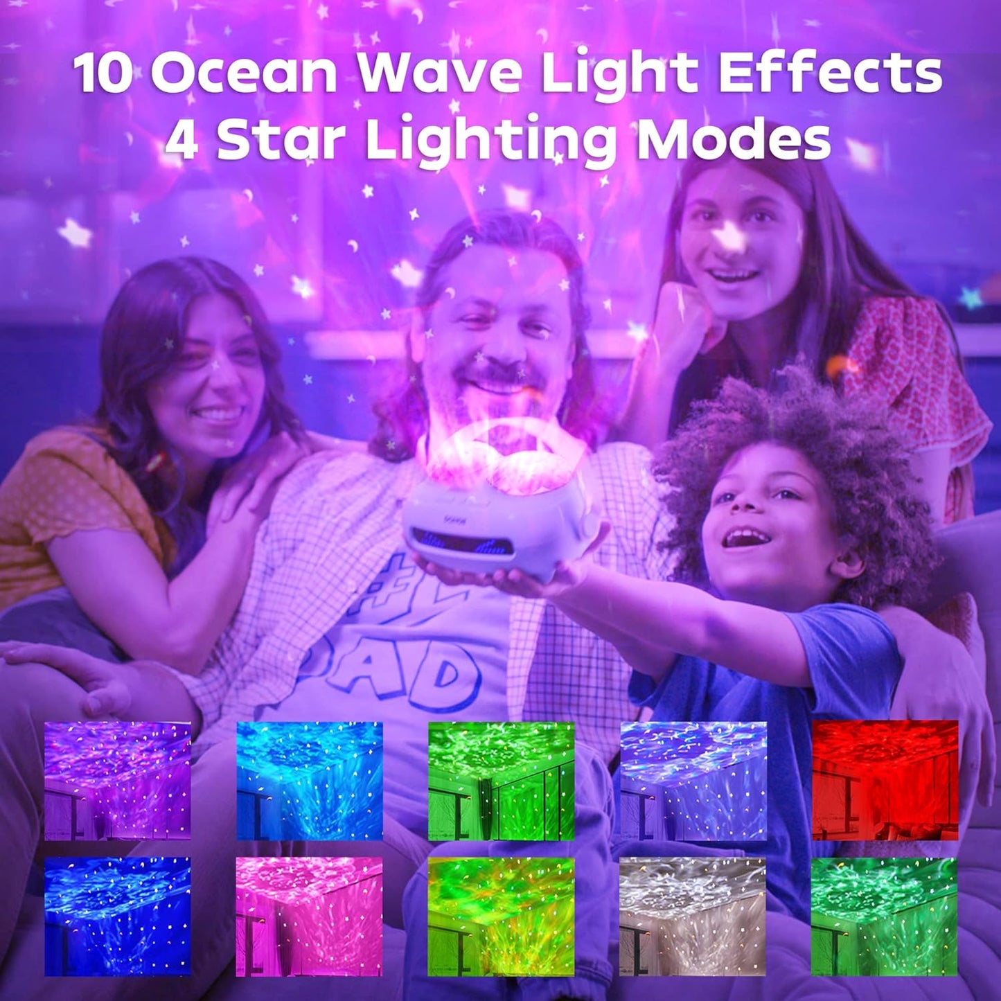 Rechargeable Star Ocean Wave Projector,Galaxy Projector Night Light,Ocean Wave Projector with Bluetooth Speaker & White Noises, Rechargeable Table Projection Lamp for Bedroom,Ceiling,Party, Perfect Gift Ideas