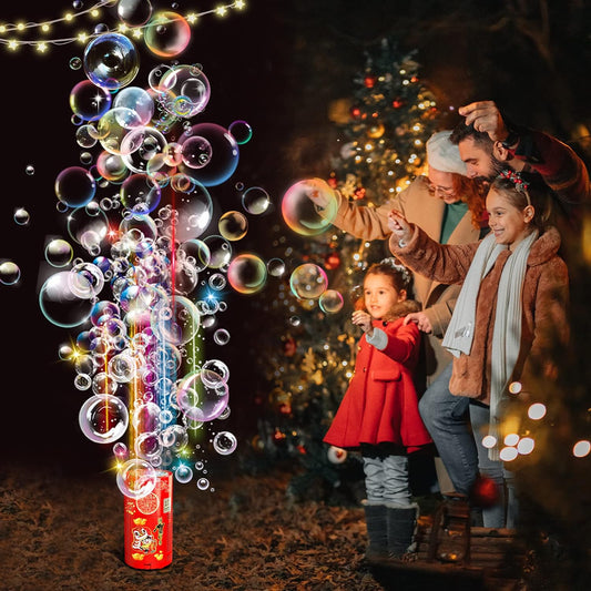 Fireworks Bubble Machine 3 Holes with DIY stickers, Fireworks Bubble Machine with Lights for Parties,Outdoors Bubble Machine with Sound, Party, Christmas, New Year (Battery not included)