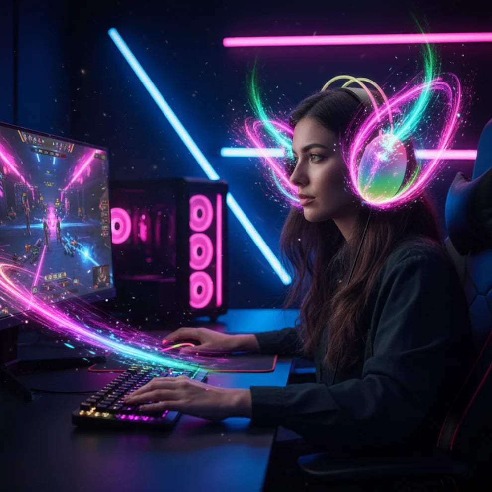 Ven-Dens Wireless Headphones with Mic, RGB Lights, Long Battery Life