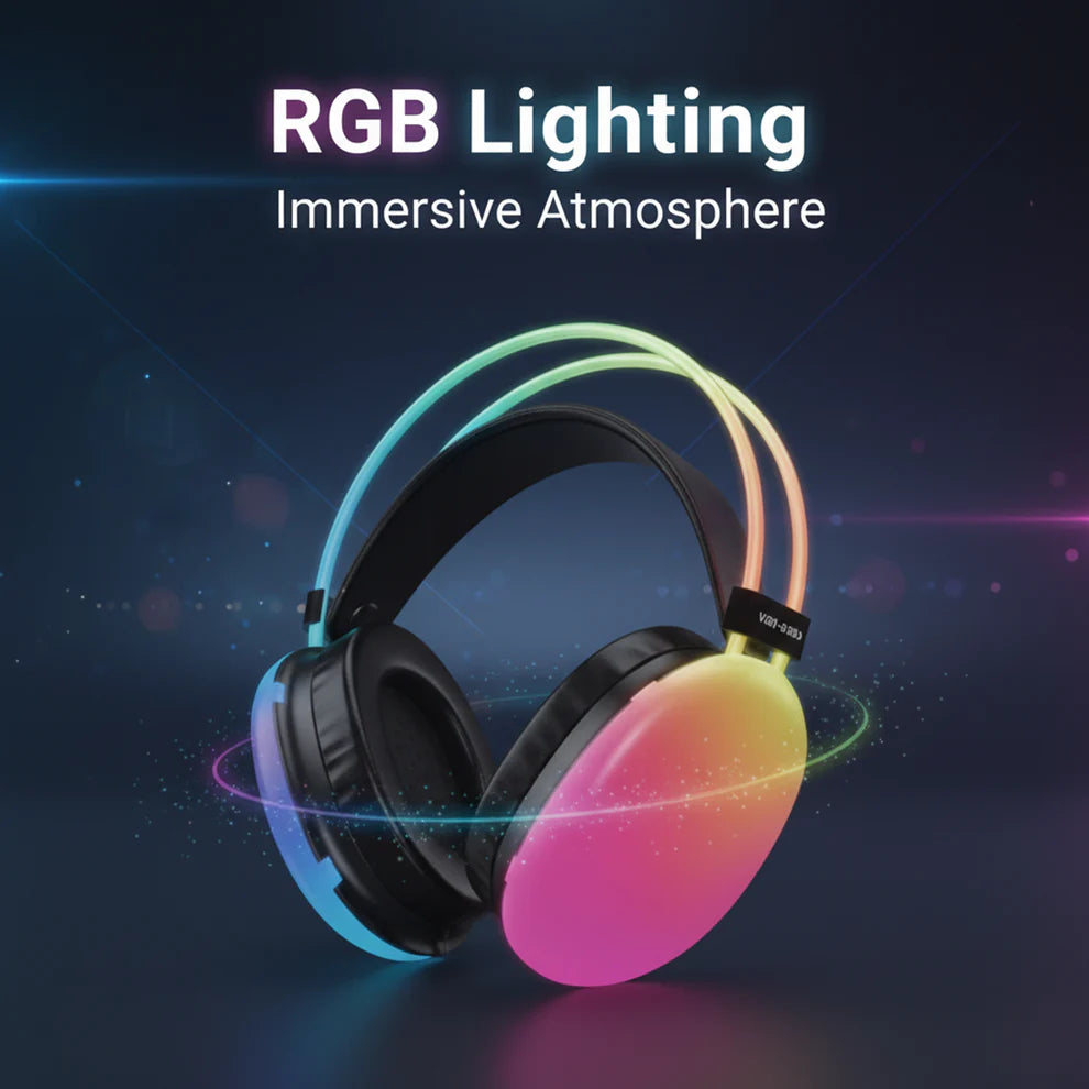 Ven-Dens Wireless Headphones with Mic, RGB Lights, Long Battery Life