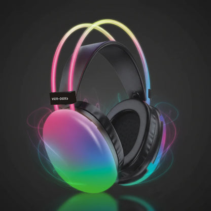 Ven-Dens Wireless Headphones with Mic, RGB Lights, Long Battery Life