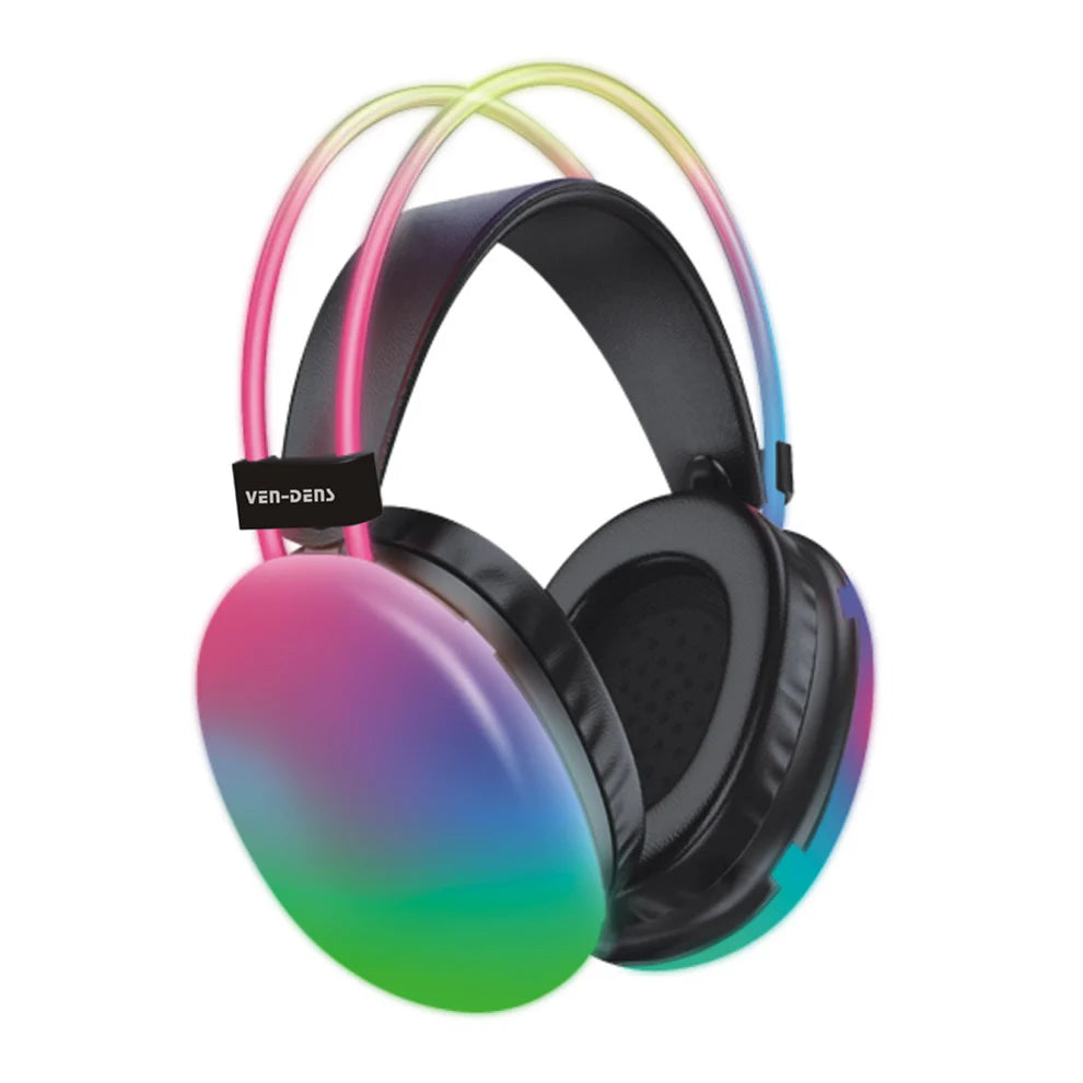 Ven-Dens Wireless Headphones with Mic, RGB Lights, Long Battery Life